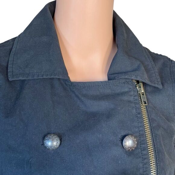 Free People Size 8 Black Cotton Moto Motorcycle Jacket Coat - Picture 3 of 9